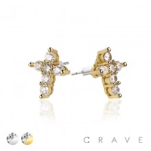 CROSS PAIR OF MICRO PAVED STAINLESS STEEL PIN EARRINGS